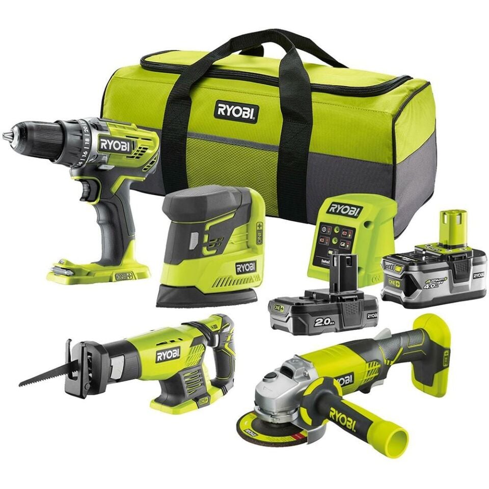RYOBİ R18CK4E-242S ONE+ 4'Lü Kombo Kit (R18DD3+R18AG+R18PS+RRS1801 + 1X4.0Ah+1X2.0Ah + Şarj Cihazı) (5133004757)