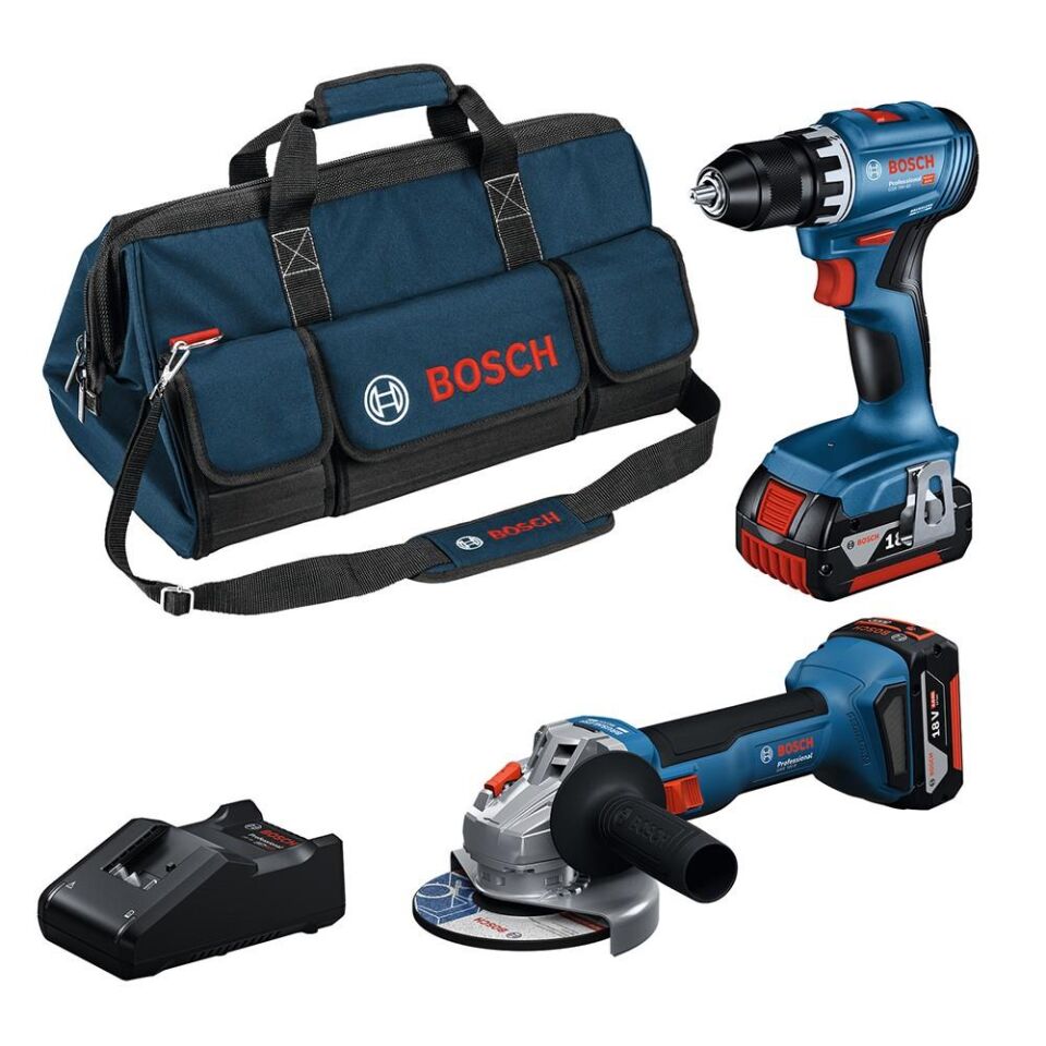 BOSCH GSR 18V-45 Akülü Matkap + GWS 18V-8 Akülü Taşlama Kombi Set (2x4.0Ah) (0 615 A50 07N)