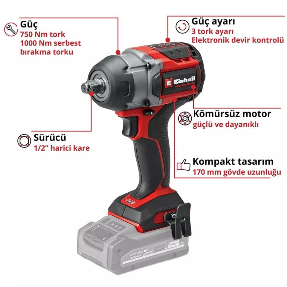 EİNHELL TP-CW 18/750-C Li Bl Akülü Somun Sıkma (4510065)