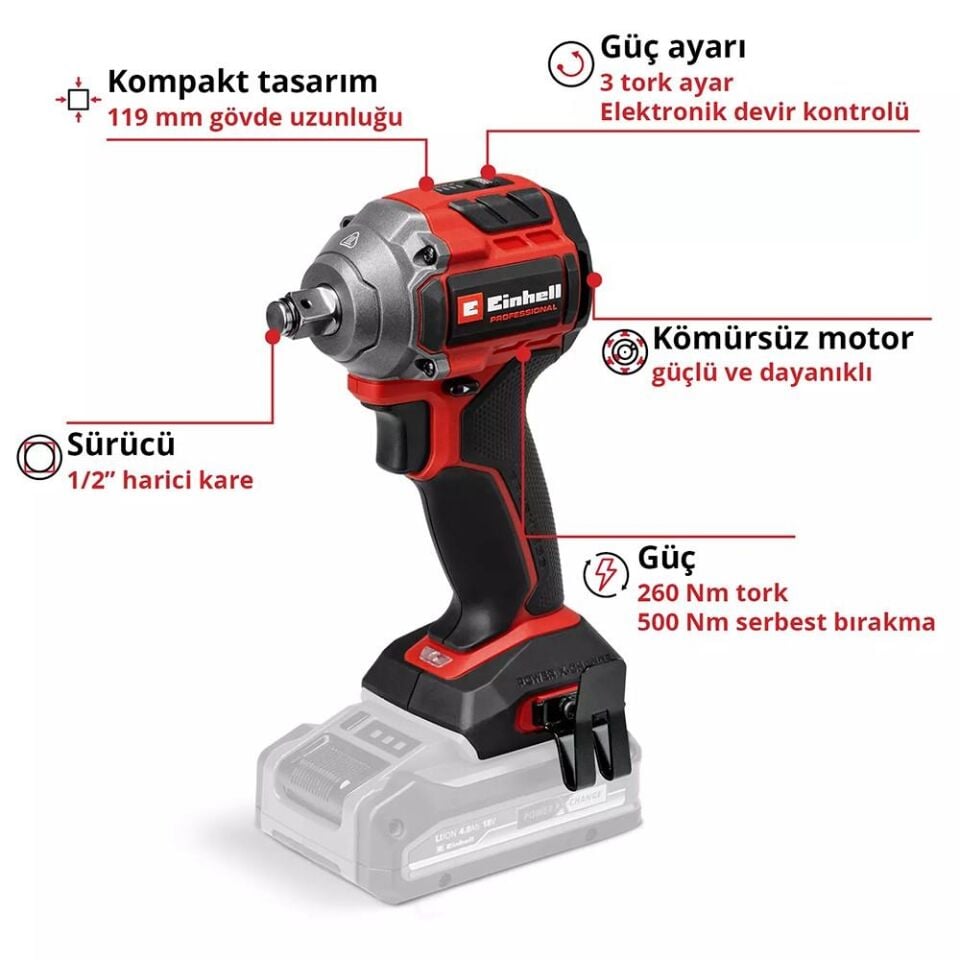 EİNHELL TP-CW 18/260-C Akülü Somun Sıkma (Akü Dahil Değildir.) (4510090)