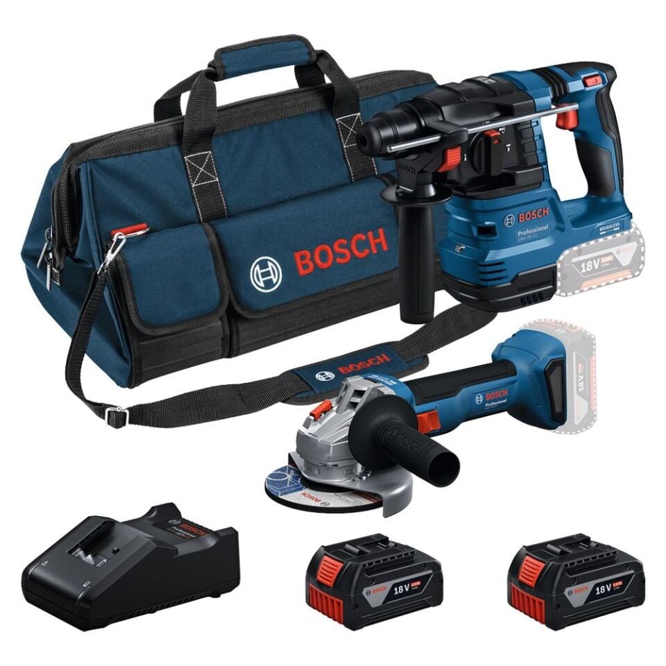 BOSCH GWS + GBH Taşlama ve Kırıcı Delici Set (2x4.0Ah Akü + GAL 18V-40 Şarj Cihazı) (0 615 V00 03C)
