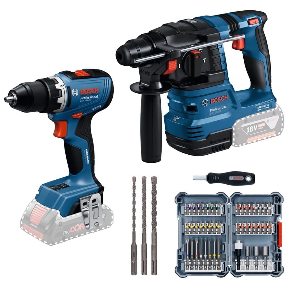BOSCH GSR + GBH Vidalama ve Kırıcı Delici + 45 Parça Tornavida Seti + 3 Parça SDS Set (Akü Dahil Değildir.) (0 615 V00 03E)