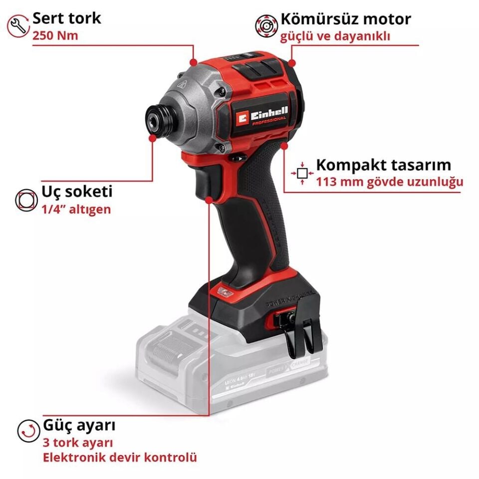 EİNHELL TP-CI 18/250-C Akülü Vidalama Makinesi 250Nm (Akü Dahil Değildir.) (4510095)