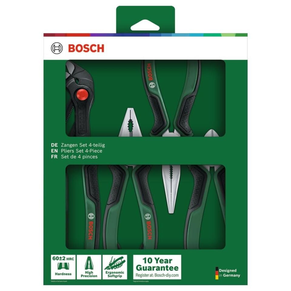 BOSCH 4 Parça Pense Set (Pense, Kargaburun, Yan Keski, Boru Anahtarı) (1 600 A02 W7K)