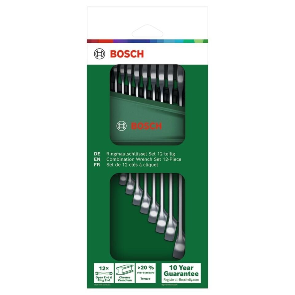 BOSCH 12 Parça Açık Uçlu Kombine Anahtar Seti (1 600 A02 Z9D)