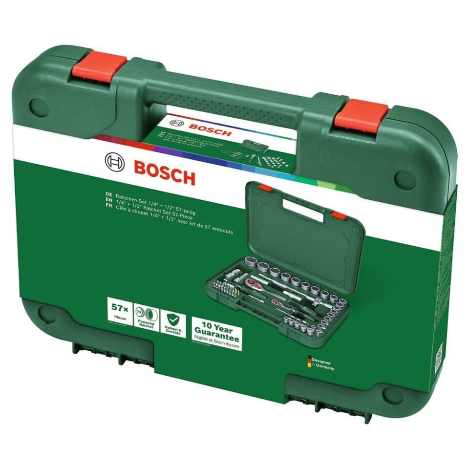 BOSCH 57 Parça 1/4'' + 1/2'' Cırcırlı Somun Sıkma Seti (1 600 A02 Z9G)