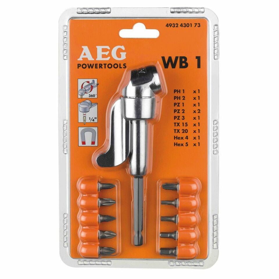AEG WB1 Vidalama Köşe Adaptörü + 10 Parça Uç Seti (4935430174)