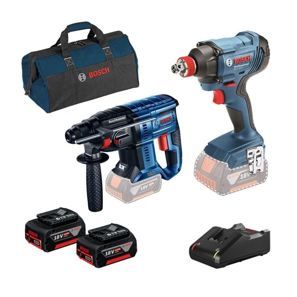 BOSCH GBH 180 + GDX 180 + 2x GBA 18V 4.0Ah Akü + Şarj Cihazı Set (0 615 990 M30)