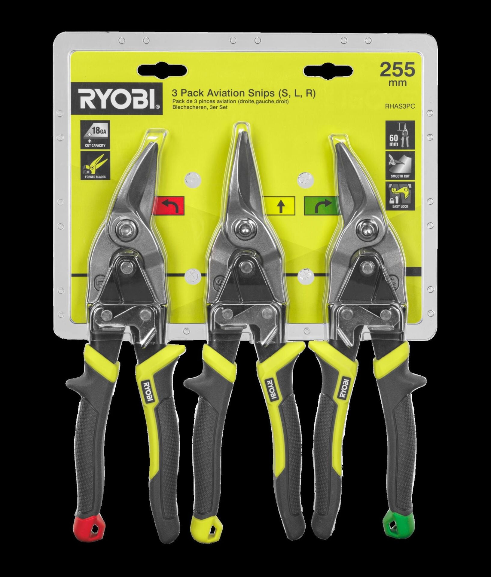 RYOBİ RHAS3PC Kaportacı Makası Seti 3 Parça (Sağ,Sol,Düz 255Mm) (5132006054)